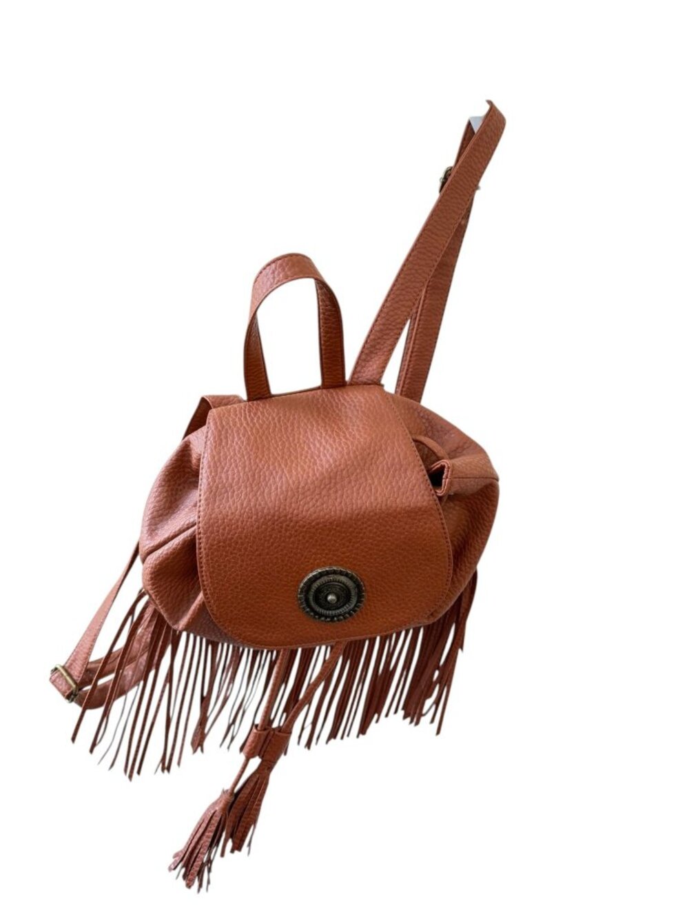 Primark Boho Fringe Mini Backpack Cognac Brown Festival Western Bag - Picture 8 of 8